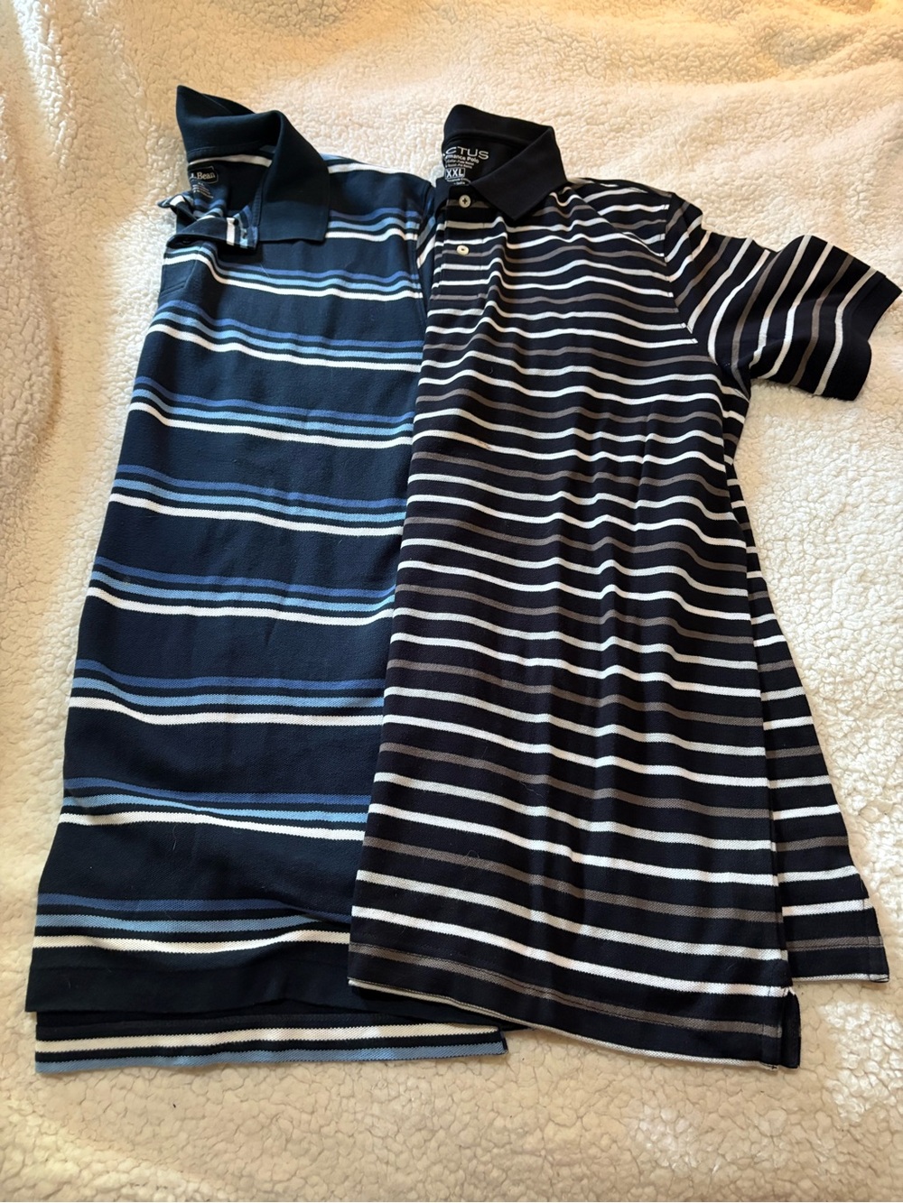 L.L. Bean Navy, Light Blue & White Striped Polo - XLT